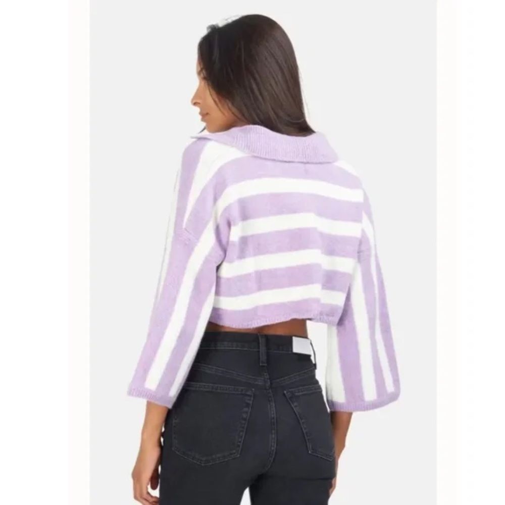 For Love And Lemons Maud Cropped Oversized Sweater Purple Striped NWT Size large - Picture 5 of 7